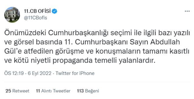 11. Cumhurbaşkanlığı ofisi, Abdullah Gül'ün CHP'li vekille adaylığı konusunda görüşme yaptığı iddialarını yalanladı