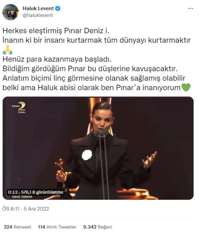 Altın Kelebek'teki konuşmasından dolayı herkesin linç ettiği Pınar Deniz'e Haluk Levent sahip çıktı