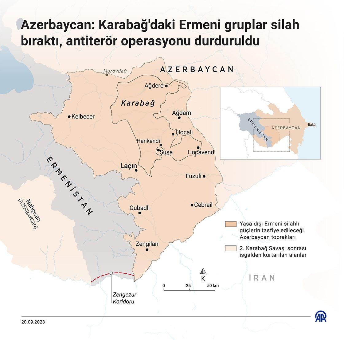 Karabağ'daki Ermeni gruplar silah bıraktı, antiterör operasyonu durduruldu.