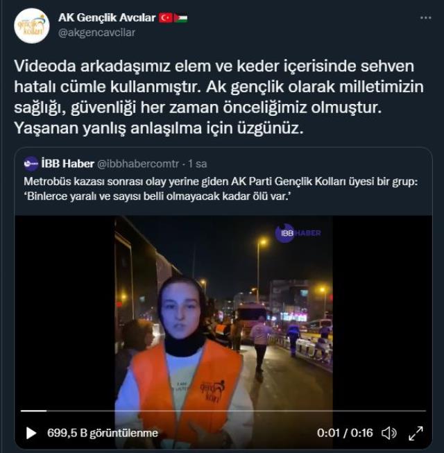 Metrobüs kazasıyla ilgili sözleri tepki çeken gençlik kolları üyesi için AK Parti'den açıklama geldi: Sehven hatalı cümle kullanılmıştır
