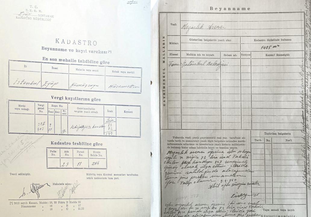 Arazinin mezarlık olduğunu gösteren tapu belgesi