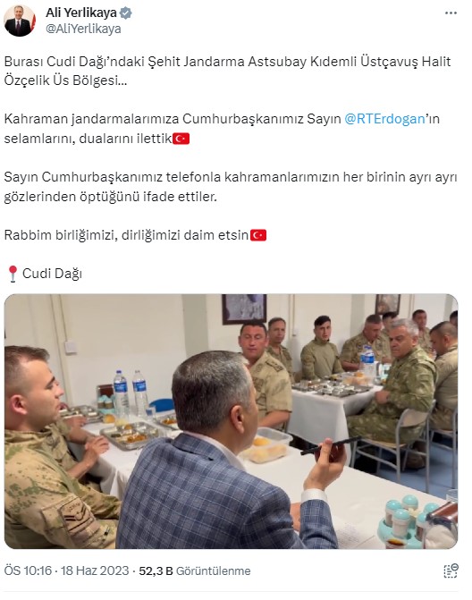 Cumhurbaşkanı Erdoğan, Cudi Dağı Şehit Jandarma Astsubay Kıdemli Üstçavuş Halit Özçelik Üs Bölgesi'ndeki askerlere hitap etti