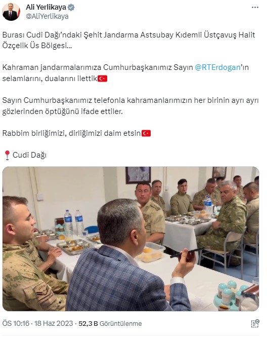 Cumhurbaşkanı Erdoğan, Cudi Dağı Şehit Jandarma Astsubay Kıdemli Üstçavuş Halit Özçelik Üs Bölgesi'ndeki askerlere hitap etti Cumhurbaşkanı Erdoğan, Cudi Dağı Şehit Jandarma Astsubay Kıdemli Üstçavuş Halit Özçelik Üs Bölgesi'ndeki askerlere hitap etti