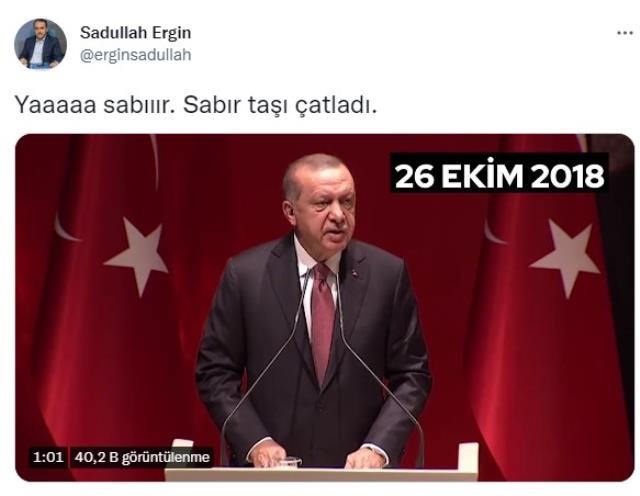 Eski Adalet Bakanı Sadullah Ergin, Cumhurbaşkanı Erdoğan'ın 1 dakikalık videosunu 'Ya sabır' notuyla paylaştı
