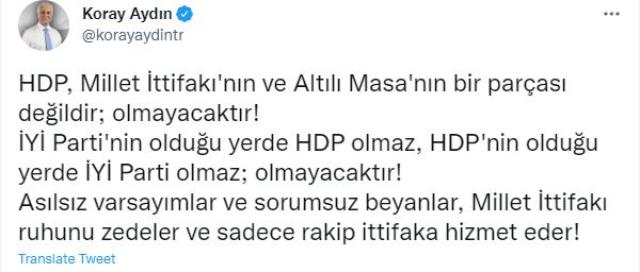 CHP'li Tekin'in 'HDP'ye bakanlık verilebilir' çıkışına İYİ Partili Aydın'dan sert yanıt: İttifakı zedeler