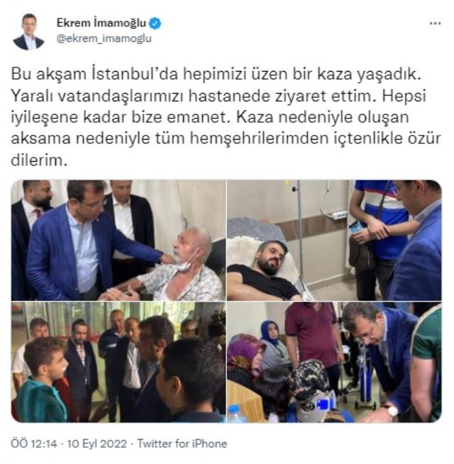 İmamoğlu metrobüs kazasıyla ilgili suskunluğunu 6 saat sonra bozdu: Yaralıları hastanede ziyaret ettim