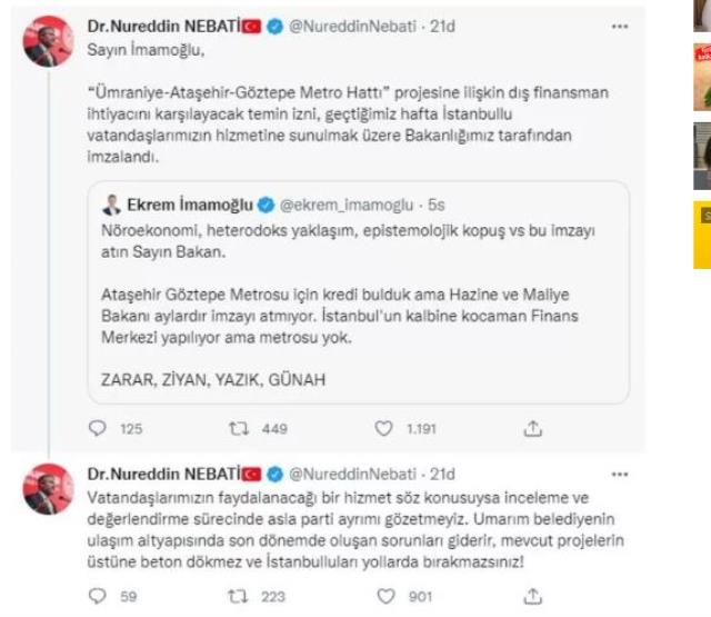 İmamoğlu'nun 'metro' paylaşımına Bakan Nebati'den yanıt geldi