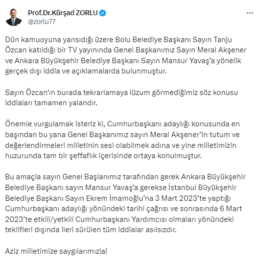 'Mansur Yavaş, Akşener'e kazık attı' demişti! İYİ Parti'den Tanju Özcan'ın bomba iddiasına yalanlama 'Mansur Yavaş, Akşener'e kazık attı' demişti! İYİ Parti'den Tanju Özcan'ın bomba iddiasına yalanlama