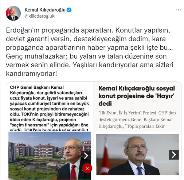 Kılıçdaroğlu'ndan medyada çıkan ''Kılıçdaroğlu sosyal konut projesine hayır dedi' haberlerine tepki