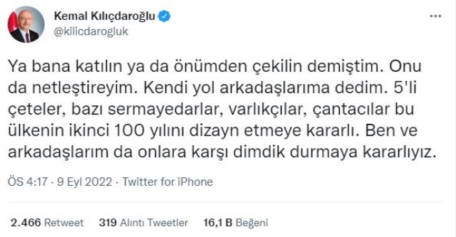 Kılıçdaroğlu, 'Ya bana katılın ya da önemden çekilin' çağrısına açıklık getirdi: Gidenlere de uğurlar ola