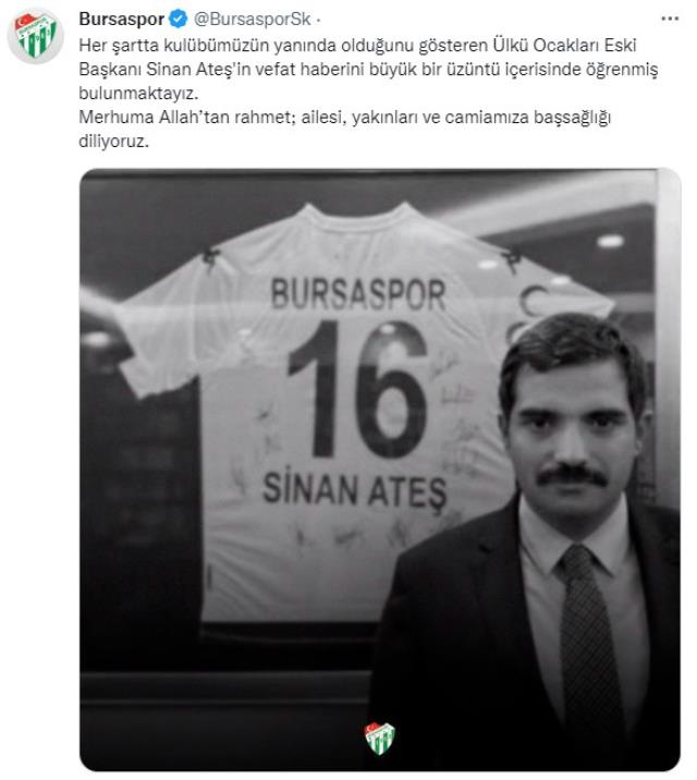 MHP sessizliğini korurken Sinan Ateş için taziye mesajı Türkiye'nin köklü kulübünden geldi