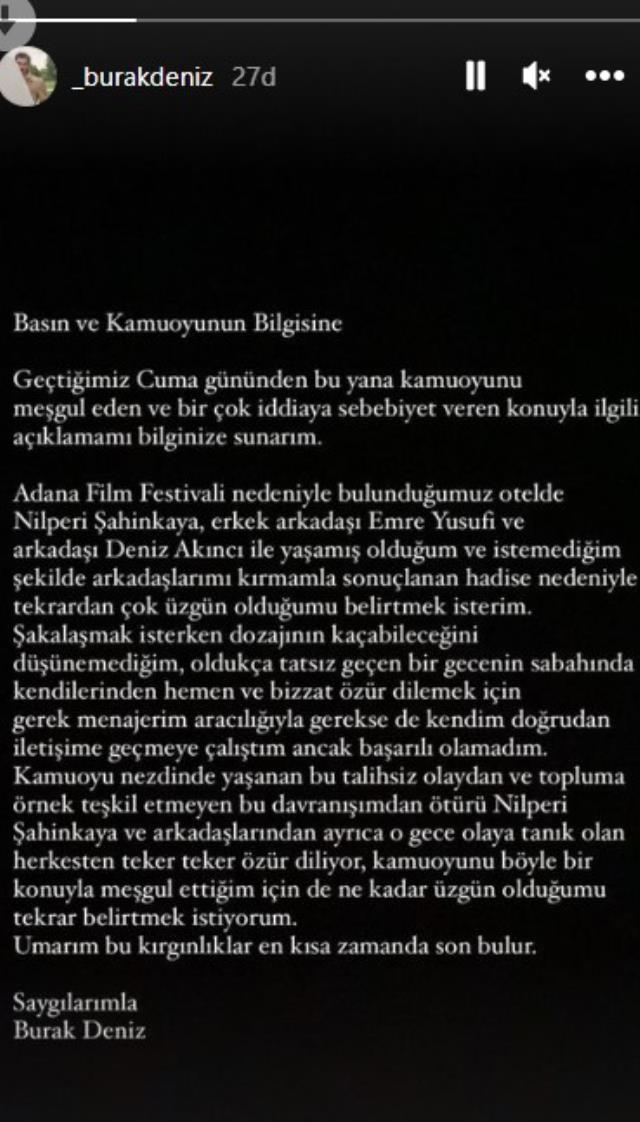 Nilperi Şahinkaya'ya küfrederek kavga çıkartan Burak Deniz, özür diledi