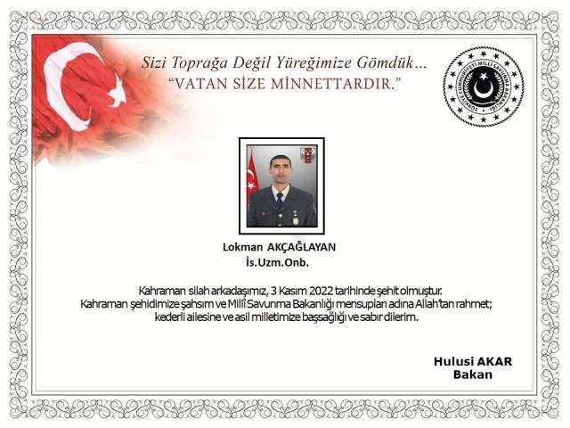 Son Dakika! Pençe Kilit Operasyonu bölgesinde görevli Uzman Onbaşı Lokman Akçağlayan, teröristlerin taciz ateşiyle şehit düştü