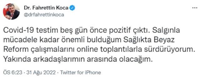 Son Dakika: Sağlık Bakanı Fahrettin Koca, koronavirüse yakalandı