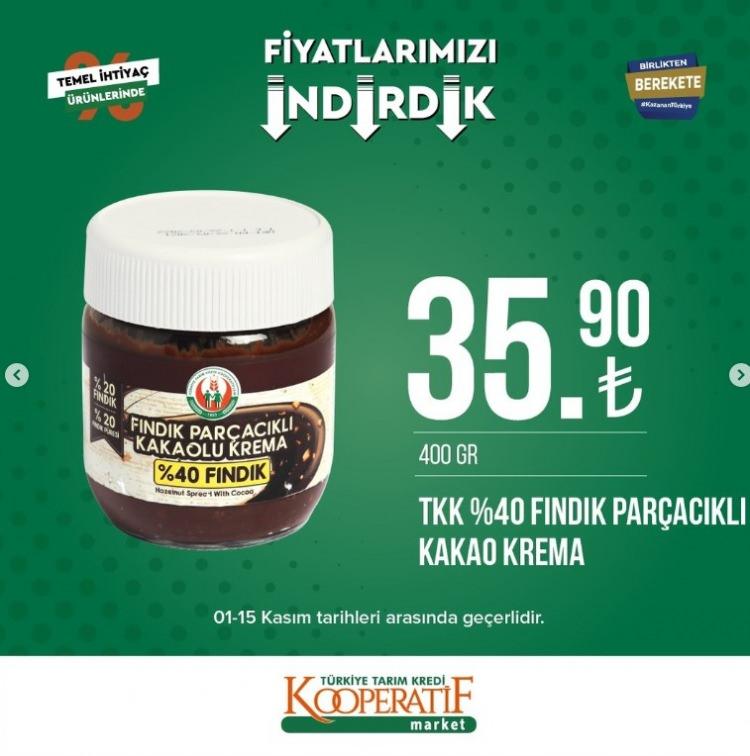 <p>TKK FINDIK PARÇACIKLI KAKAO KREMASI: 35,90 TL</p>

