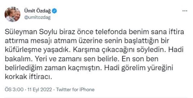 Ümit Özdağ'dan ortalığı karıştıracak iddia: Bakan Soylu ile telefonda küfürleştik