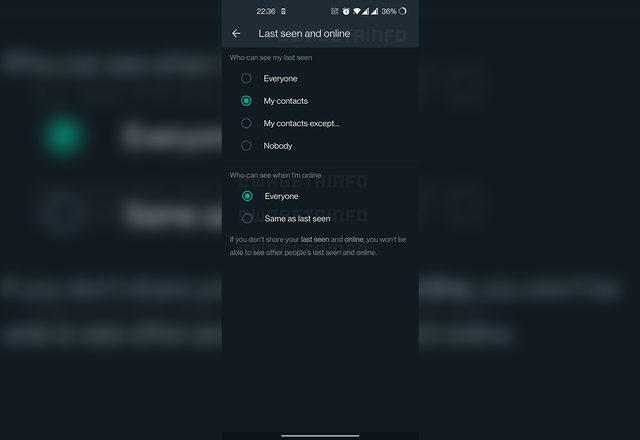 WhatsApp çevrimiçi kapatma özelliği
