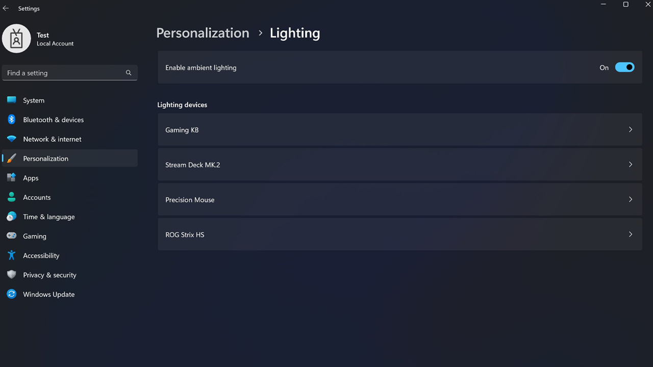 Windows 11 RGB aydınlatma