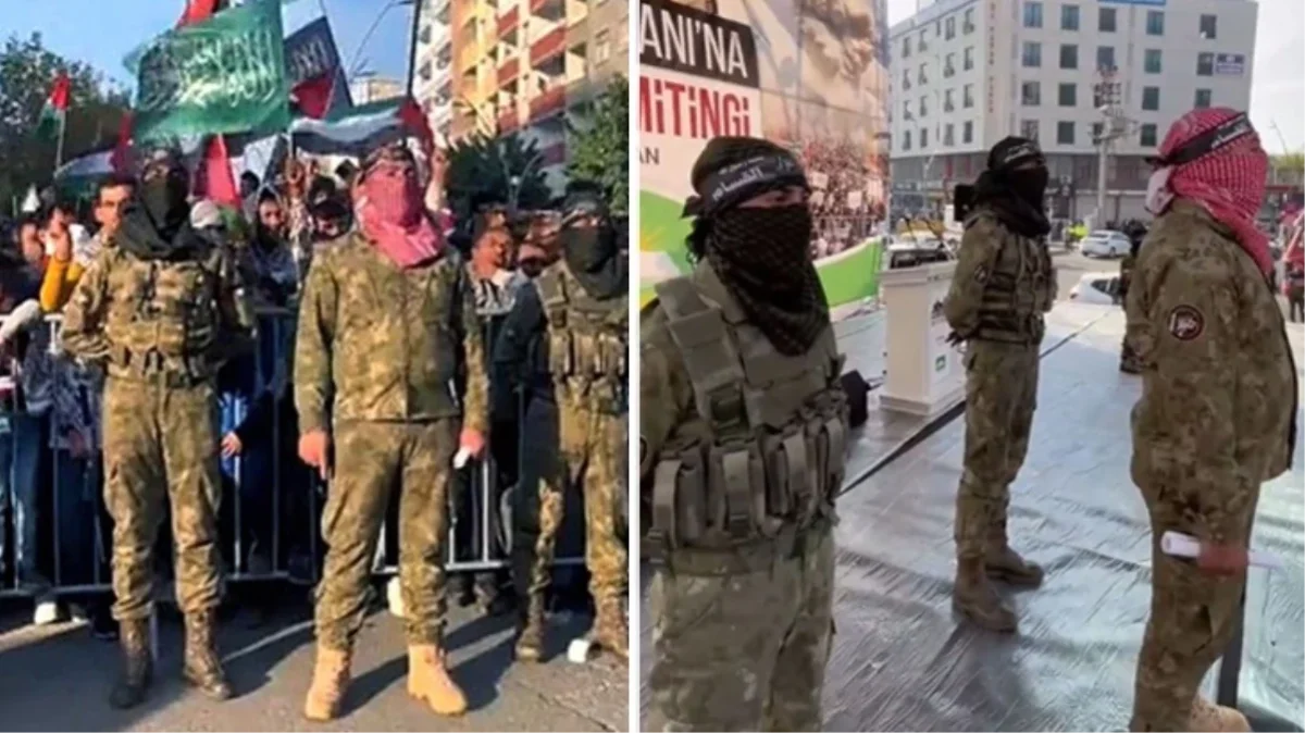 HÜDA-PAR lideri Yapıcıoğlu, Kassam Tugayları'nın üniformasını giyen kişiler sahneye çıktı