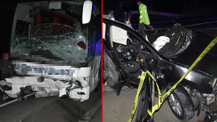 Karşı şeride geçen otomobil, yolcu otobüsüyle kafa kafaya çarpıştı: 2 ölü, 15 yaralı