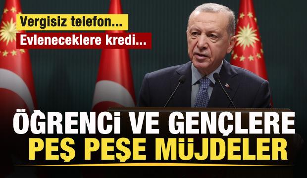 Başkan Erdoğan'dan öğrenci ve gençlere peş peşe müjdeler: Vergisiz telefon...