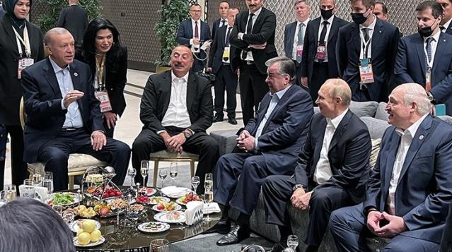 Batı'yı sinirlendirecek görüntüler! Cumhurbaşkanı Erdoğan, Putin, Reisi, Aliyev ve diğer liderler bir araya geldi