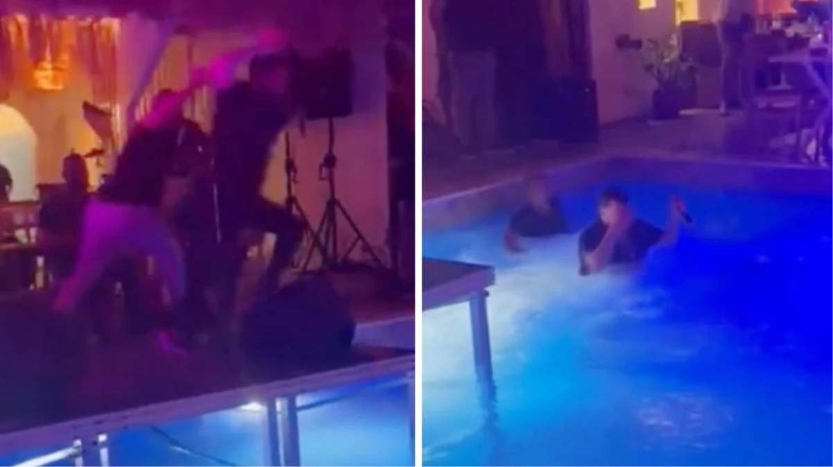 Türkücü Murat Kurşun, sahneye koşan hayranıyla birlikte havuza düştü